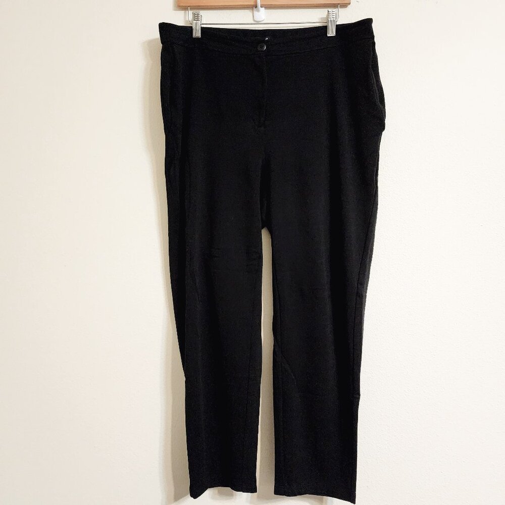 EILEEN FISHER Pants L Stretch Viscose Jersey Slouch Tapered Black USA Minimalist